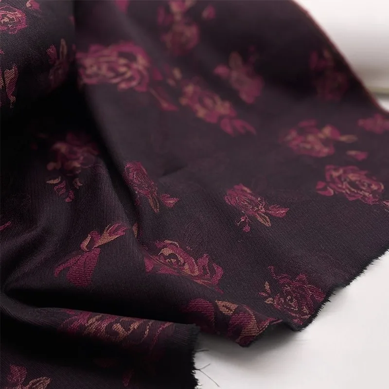 2 Yards of High-End Vintage Dark Red Jacquard Floral Stretch Cotton Fabric for Dresses, Hanfu, and Cheongsam