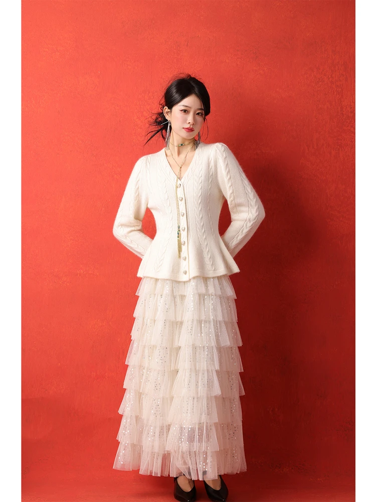 

Dangdang Somes uiliang Qiane Silk f Skirt Glittering Cake Skirt High Waist Polyester Travel Commute Outdoor Women's Skirt