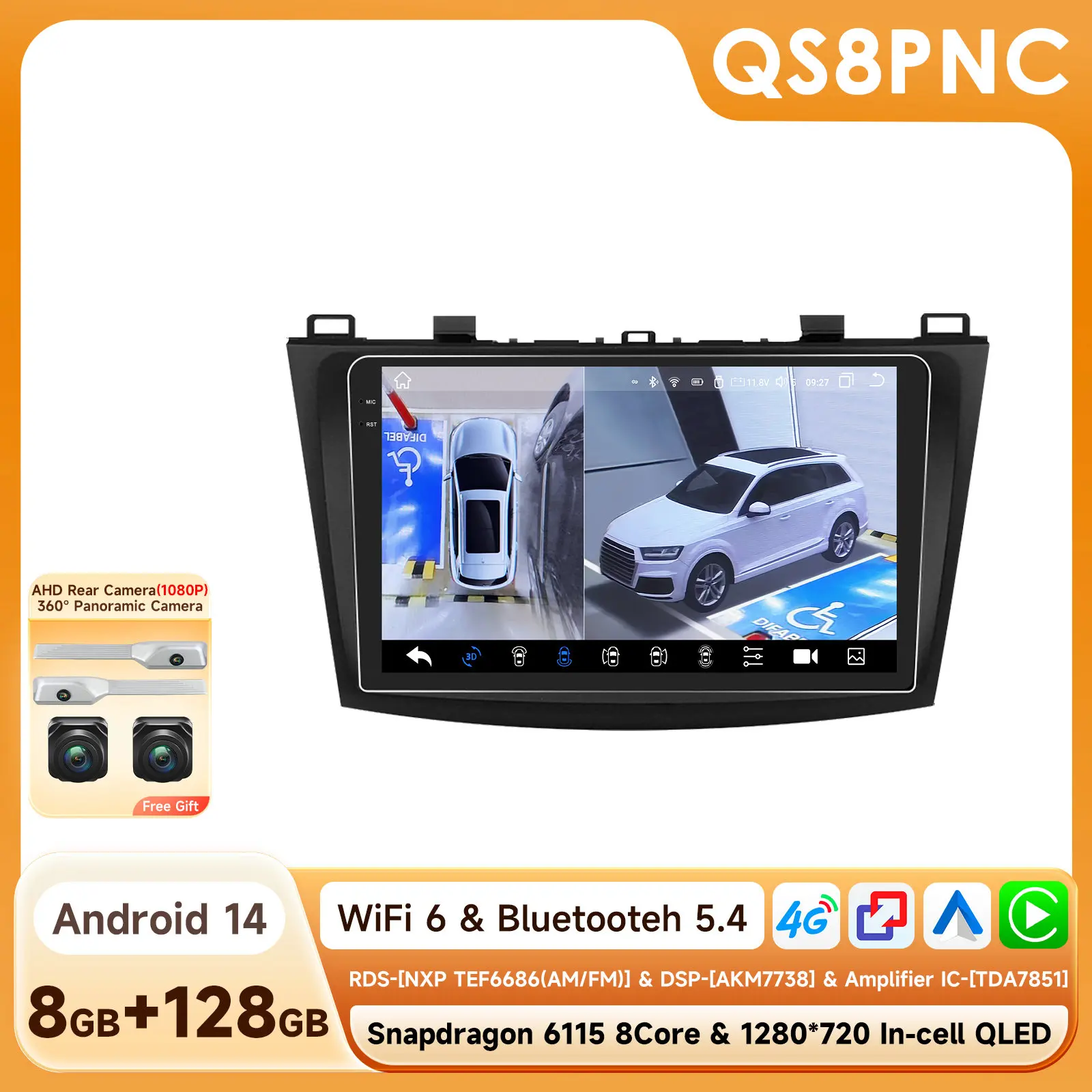 8G + 128G Android 14 Autoradio Speler Voor Mazda 3 2010 2011 2012 2013 Autoradio GPS Navigatie WIFI RDS IPS Multimedia Stereo 2din