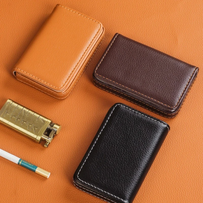 Lychee Pattern PU Leather DualUse Cigarette Box,Magnetic Absorption Closure,7 Pack Capacity,Business Style Portable Smoking Case