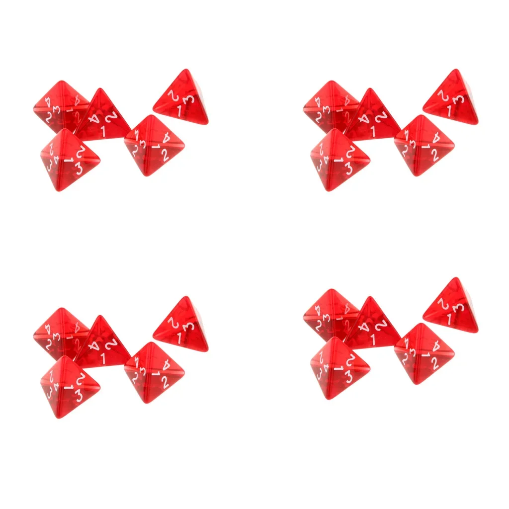 20Pcs Red Gem Polyhedral Dices Set D4 Die Four-sided Dice Multi-sided Dices for RPG TRPG Role Playing Table Board Games