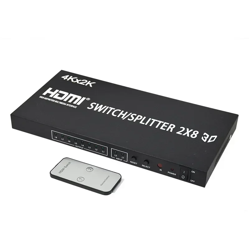 3D 4K 2x8 HDMI Switch Splitter 2 in 8 Out Screen Splitter 1 To 8 Video Distributor for PS4 PS5 Xbox DVD Laptop PC To TV Monitor