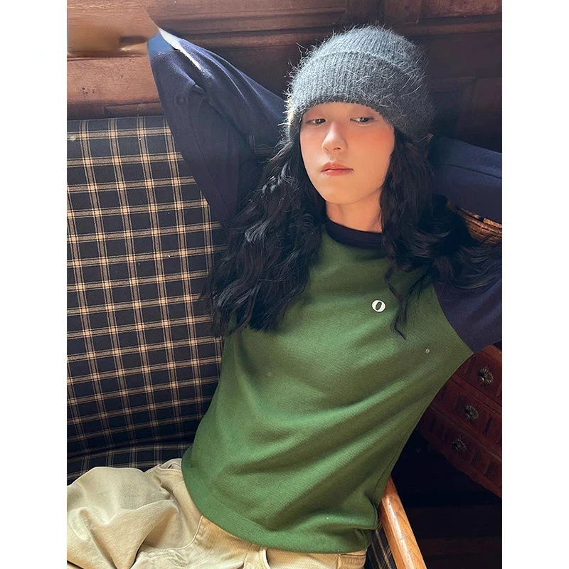 Deeptown Japanese 2000s Y2k Green Sweatshirts Women Vintage Long Sleeve Harajuku Round Neck Pullover Casual Korean Fashion Tops