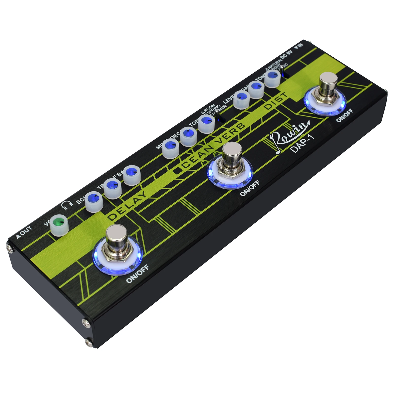 Rowin Multi-Effects Processor Pedals DAP Delay Reverb Distortion Pedal Electric Guitar Bass 3in1 Effects Roto Engine Ocean Verb