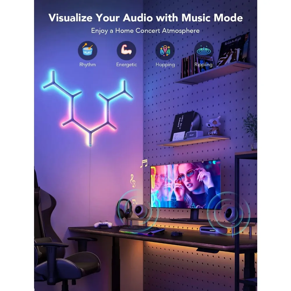 Luces deslizantes Y LED RGBIC para juegos, luces de juego con Wi-Fi inteligente con sincronización de música, función de bricolaje Y temporizador, luces para sala de juegos