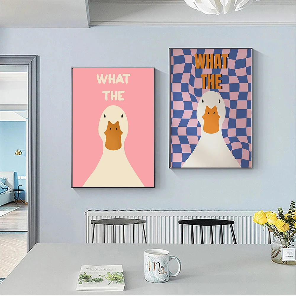 What The Duck Print Art Posters Funny Cute Animal Canvas Posters Modern Wall Art Painting for Bathroom Bedroom Dorm Decoration