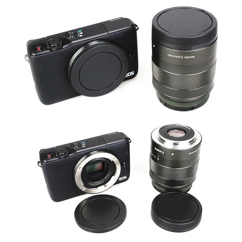 Tampa frontal da câmera + tampa da lente traseira para lentes Canon EOS M EOSM M2 M3 M5 M6 Mark II M10 M50 M100 M200 e EF-M