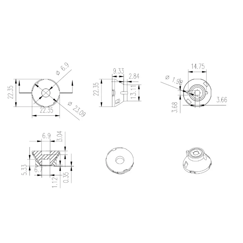 LED floodlight stage light lens 23mm tapered shape