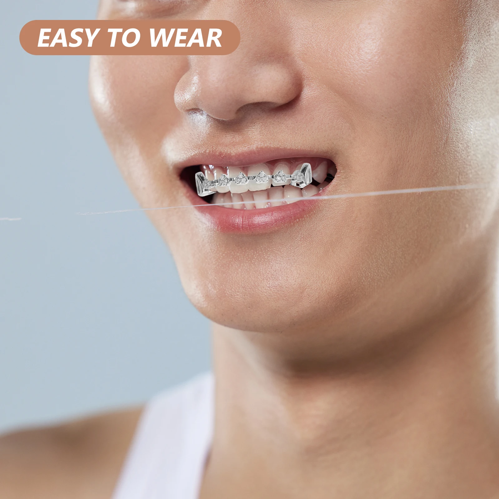 2Pcs Rhinestone Mouth Grill Silver Plated Bottom Teeth Costume Accessory Hip Hop Dental Fake Tooth Cap