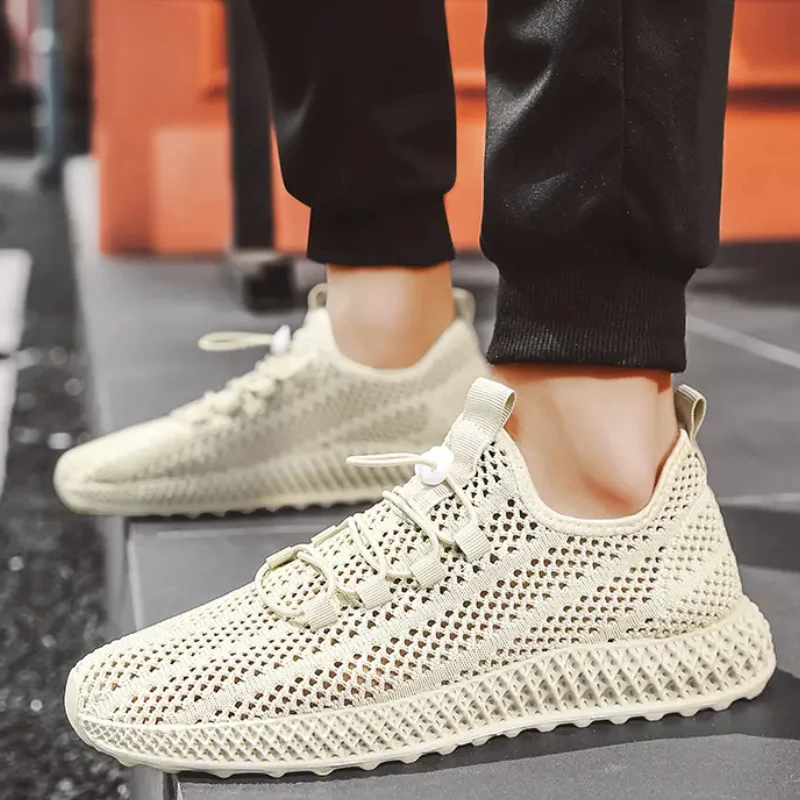 Men\'s Mesh Sports Shoes Casual Mesh Lightweight Breathable Sneakers Summer Round Toe Solid Colour Comfort Trainers