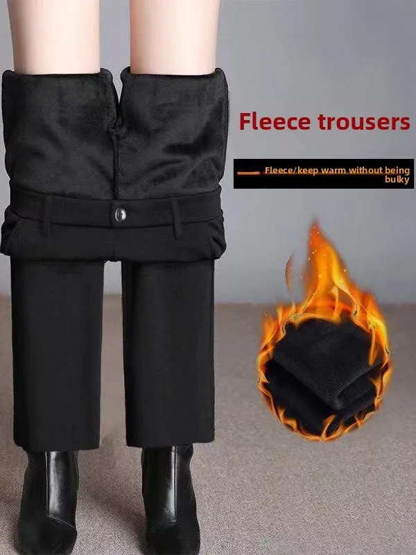 

Thiened Fce Straight Leg Pants Women's Autumn Winter Casual Work Trousers Warm West Pants mid Waist Long Pants for Couples