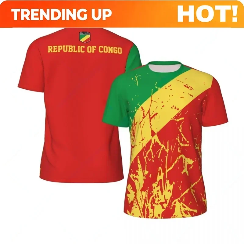 Customization Fashion Republic Of Congo Flag Graphic Football T Shirts Summer Trend 3D National Emblem Printed T-shirts Loose Br