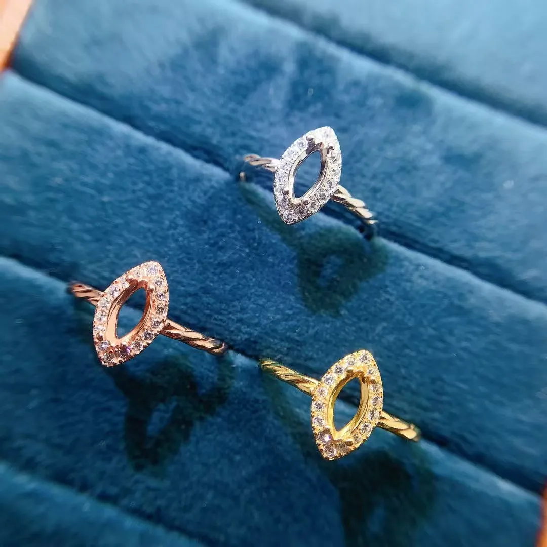 

4mm * 8mm Semi Mount Gemstone Ring Setting 18K Gold Plated 925 Silver Ring DIY