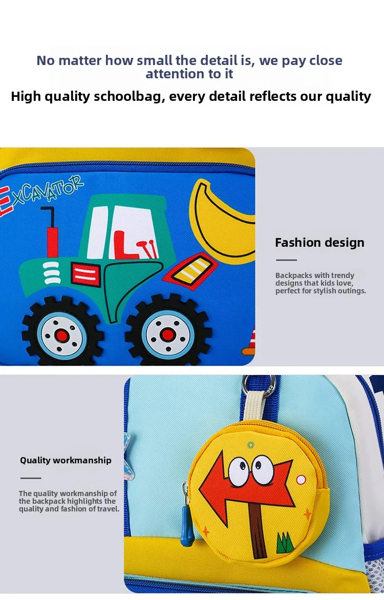 Neuer Kinderrucksack Cartoon Baufahrzeug Jungen Kindergarten-Tasche Atmungsaktiv Mittelgroß für die 3. Klasse – Detail 22