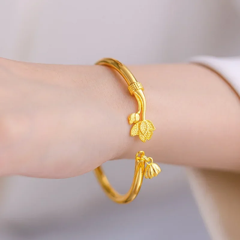 9999 echtes Gold 24 Karat Gelbgold Lotus Anhänger Armband