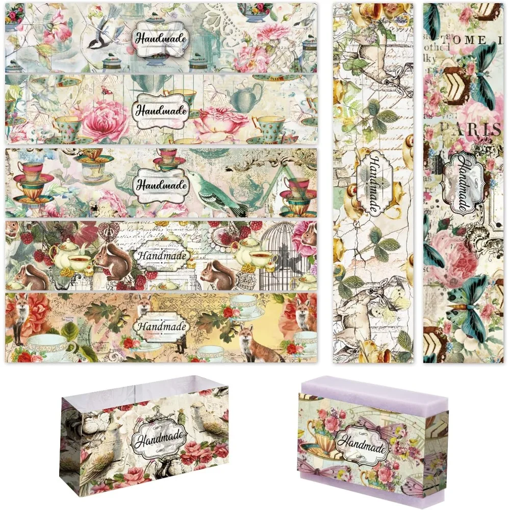 Ruban rond en papier vintage High Tea, fleurs, 9 styles, étiquettes verticales en papier Regina, couvertures de manches pour la gratitude faite à la main, 90 pièces