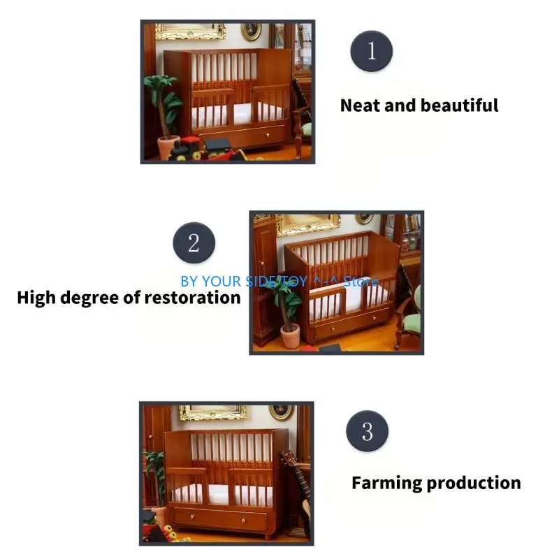 

Realistic Crib Mini Crib Vintage Crib for 1:12 Dollhouses U6XE