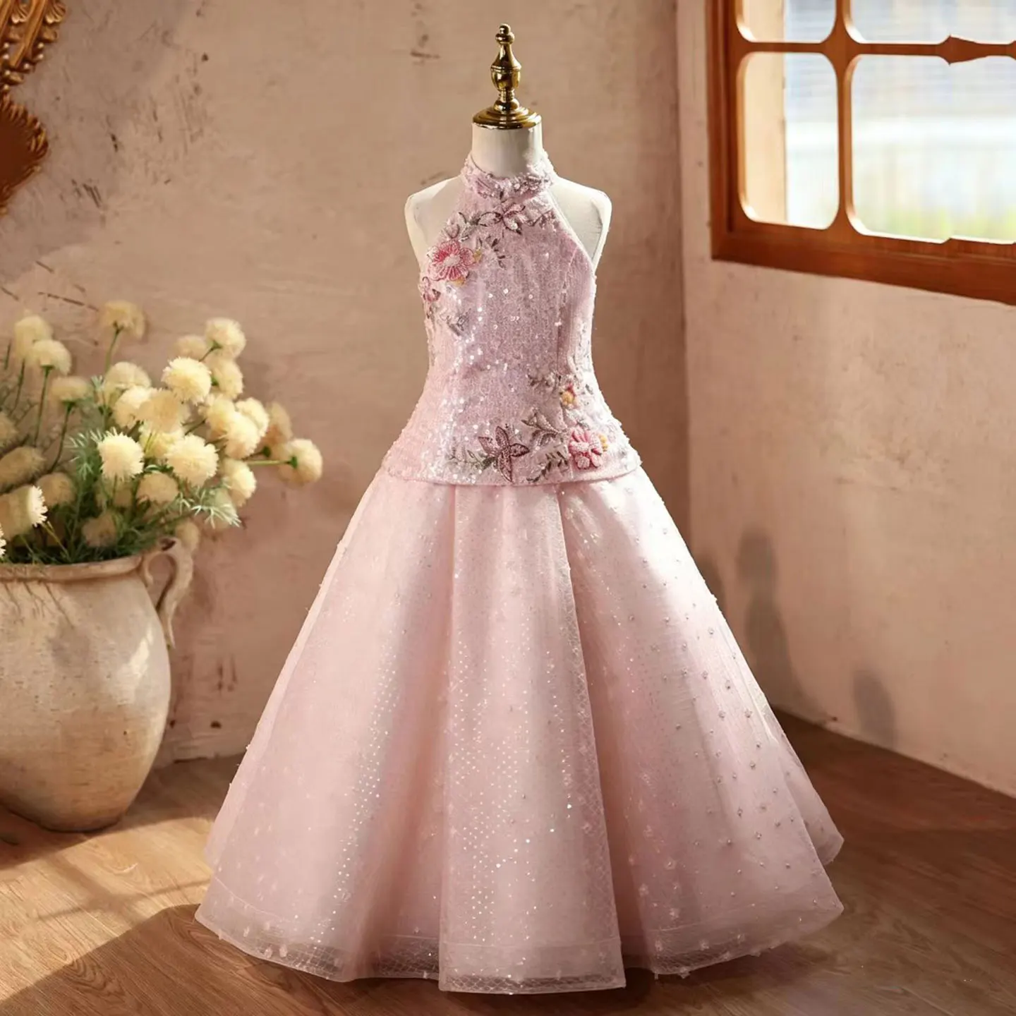 

Платье для девочек Dreamy Vow D338, розовое, с пайетками, на бретельках, с цветочной вышивкой, длинное, для вечеринок, детское, для девочек-цветочниц, свадебное, нарядное