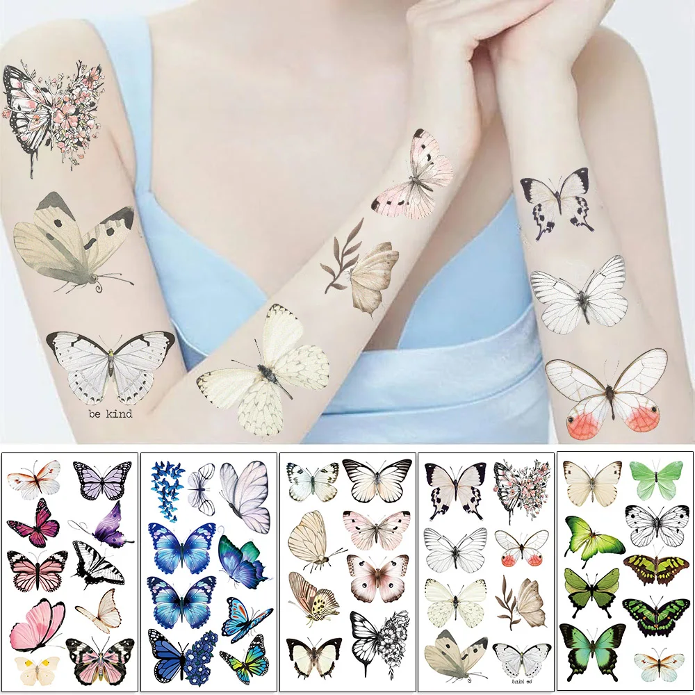 10Pcs Butterfly Fake Tattoo for Woman Colorful Animals Tattoo Sticker Cartoon Tattoo Temporary Waterproof Stickers