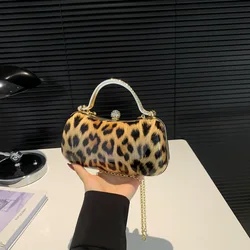 New Luxury Women Party Clutch Bag Female Evening Shiny PC Leopard Print Chain Crossbody Shoulder Purse Designer Phone Handbag