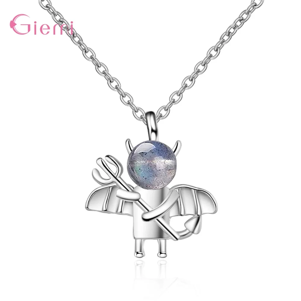 Personality 925 Sterling Silver Little Devil Moonlight Stone Pendant Necklaces For Women Girls Wedding Party Fashion Jewelry