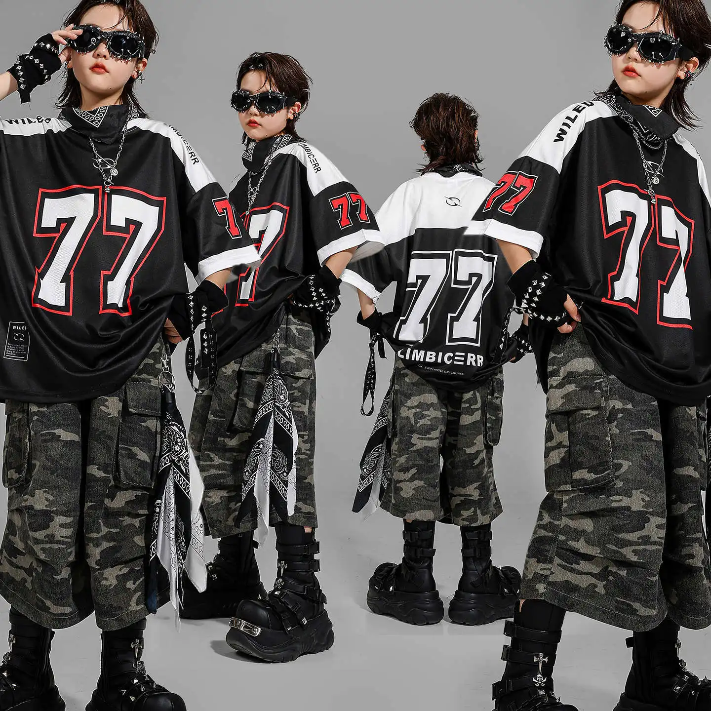 

Kid Kpop Hip Hop Clothing Black Letter T Shirt Camouflage Cargo Shorts Middle Pants for Girl Boy Jazz Dance Wear Costume Clothes
