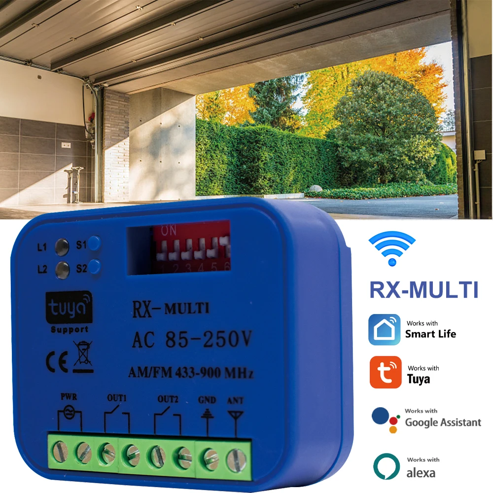 Smart Tuya WIFI RX MULTI 300-900 External Receiver 433MHz 868MHz 2 Channel AC DC 7-32V AC 85-250V for Garage Sliding Gates