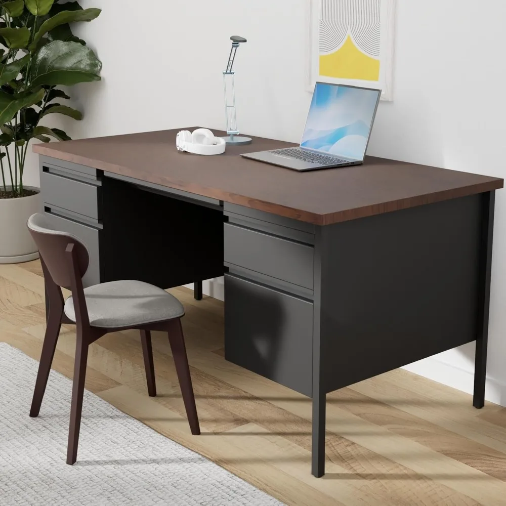 

Fortress Series Double Pedestal Desk, 60" x 30" x 29.5", Steel Frame with Walnut Top