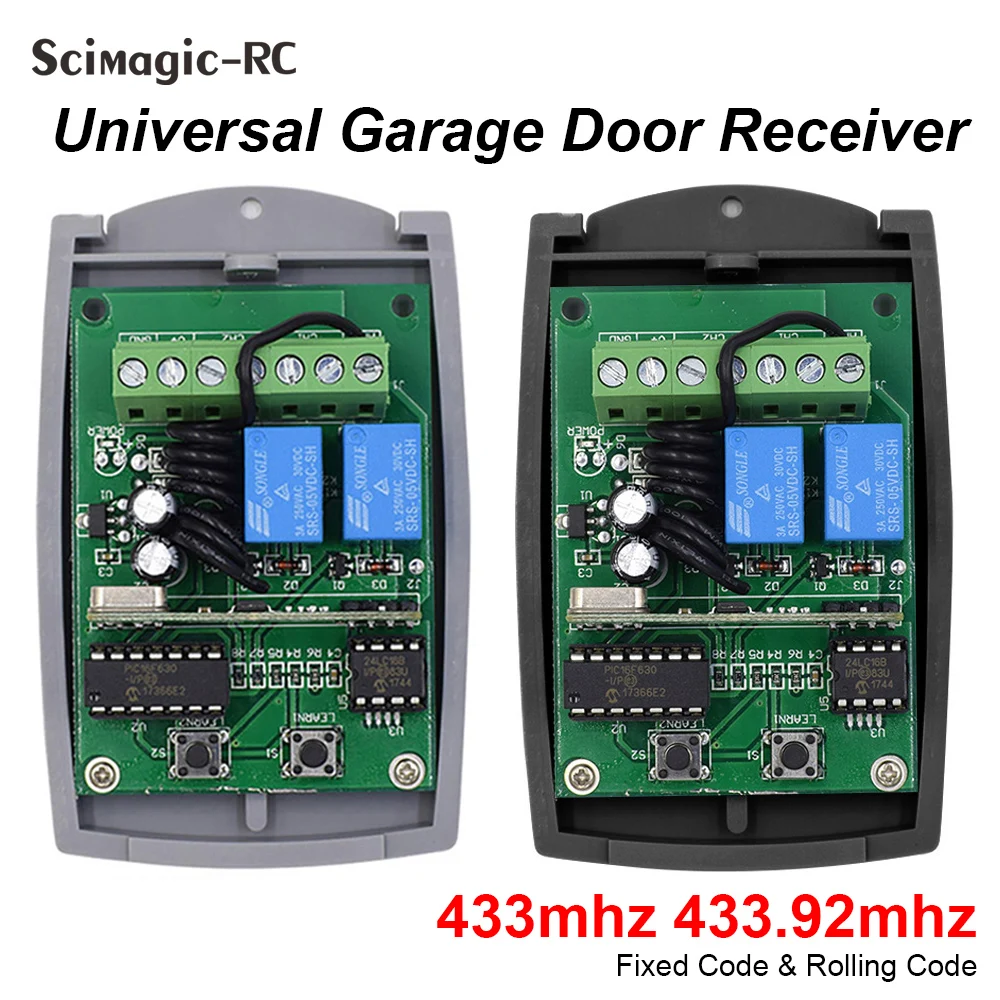 

2 Channel Gate Garage Door Remote Control Receiver RF 433MHz Multi Brand Fixed Rolling Code 433.92 Motor Switch Relay