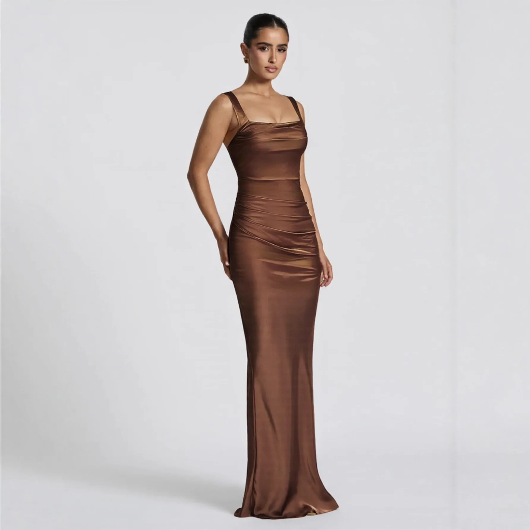 Fall Women's Clothing Slimming Strapless Elegant Evening Dress For Woman Luxury Party Maxi Bodycon Polyester Ruched Gown