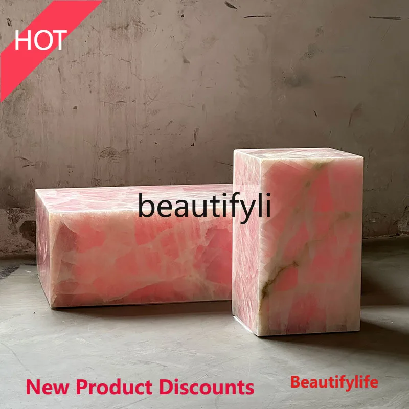 DD45 Pink Jade Tea Table Light Luxury Natural Marble Side Table Living Room High and Low Display Table