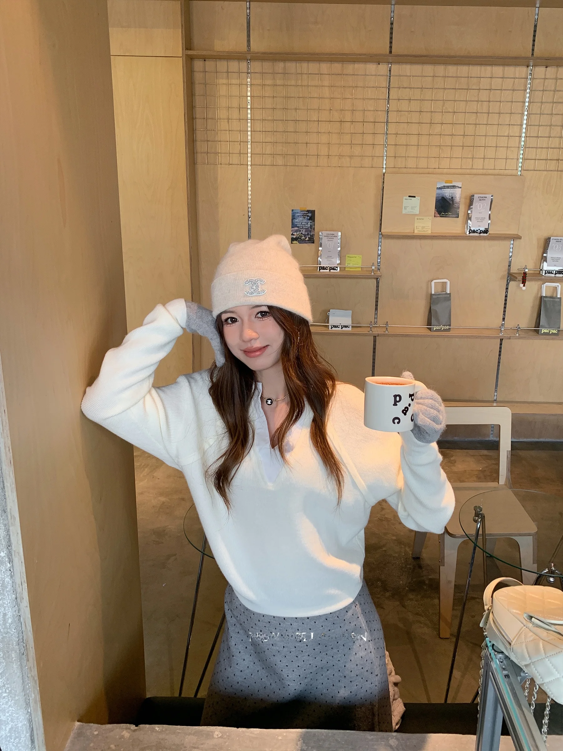 

Вязаный свитер Sam Seoi Anti-Aging для женщин: повседневный, свободный, с V-образным вырезом, на осень-зиму, с длинными рукавами