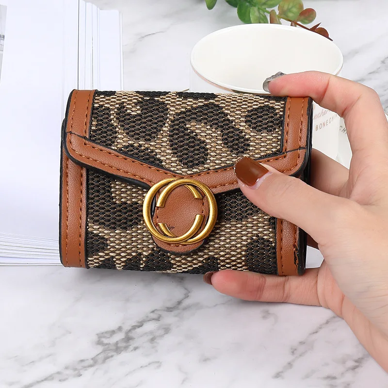 LAYRUSSI Retro Leopard Print Wallets For Women Luxury Designer Coin Clip Wallet Ladies Fashion Purses Card Holder Clutch Purse