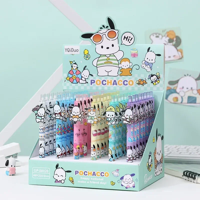 Sanrio 48pcs New Gel Pens Kawaii My Melody Student Stationery Supplies 0.5mm Black Cartoon Patch Press Pen Cute Signature Pen