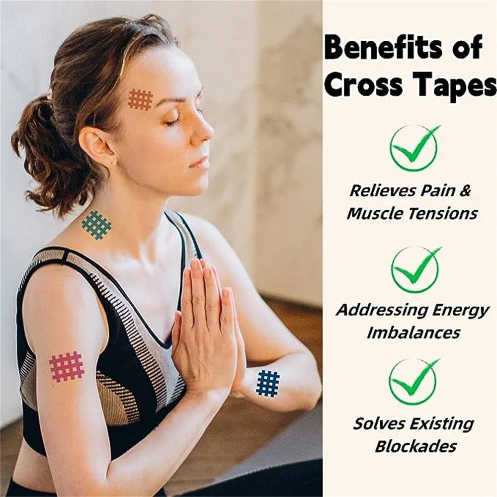 5 Sheets Cross Kinesiology Tape Strong Adhesive Acupuncture Patches Waterproof Muscle Tape Grid-Shaped Tapes for Pain Relief