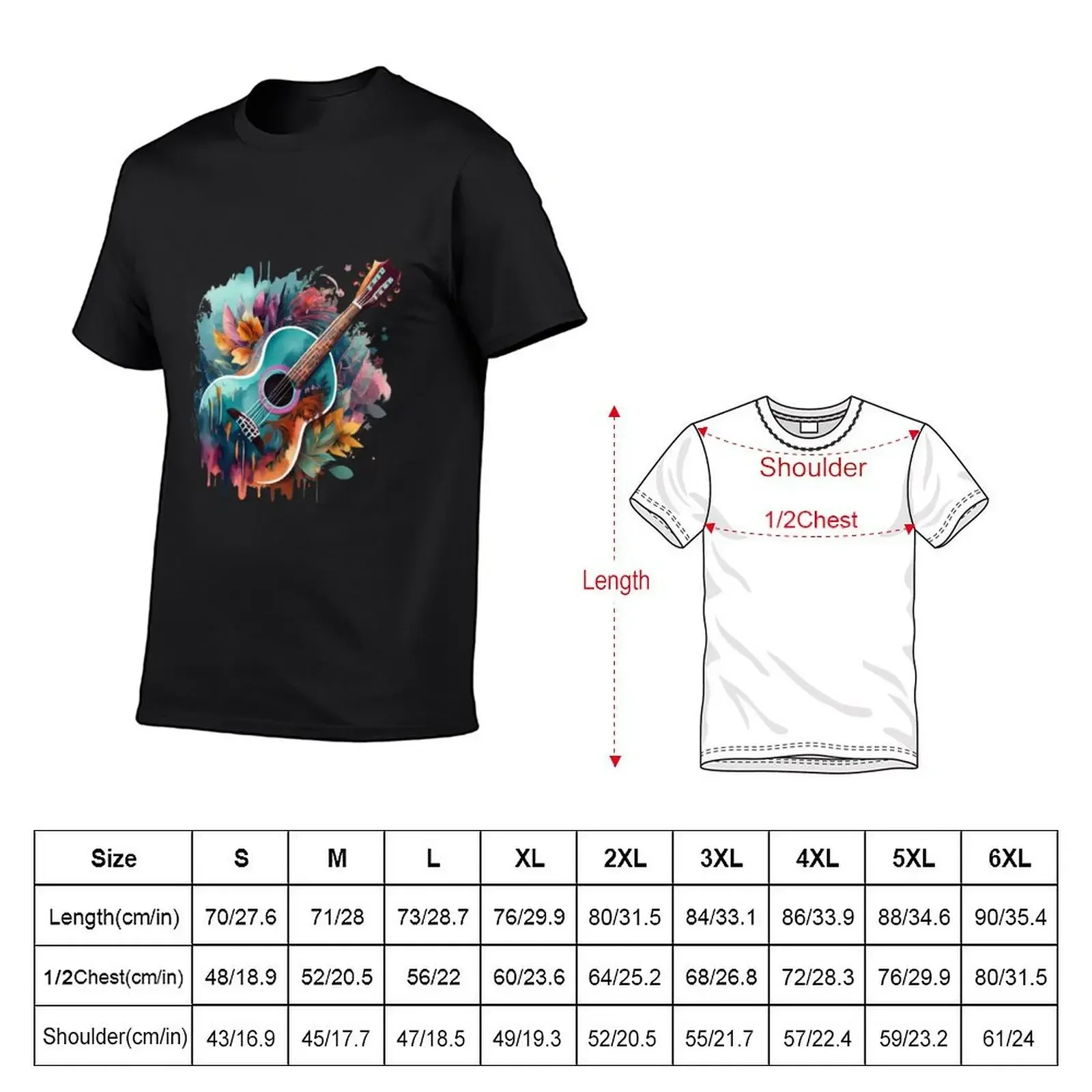 Gitar watercolor painting T-Shirt street wear designer shirts customs design your own summer clothes men clothes