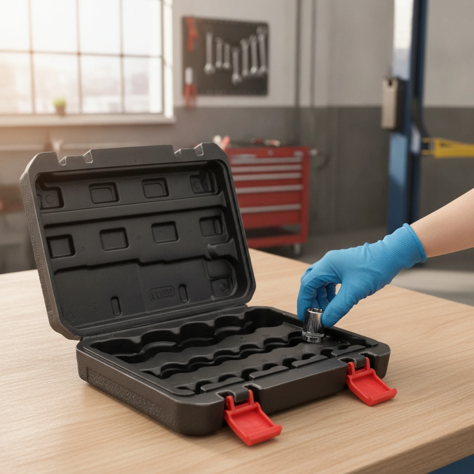 Socket Organizer Compact Socket Storage Box Tool Box with Latches Hard Hard-Shell Case Heavy-Duty for Mechanics, Garage