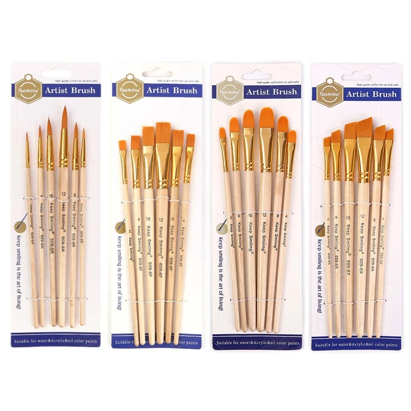 6 pc Professional Artist Paint Brush Nylon for Kids Beginners Amateurs Painter