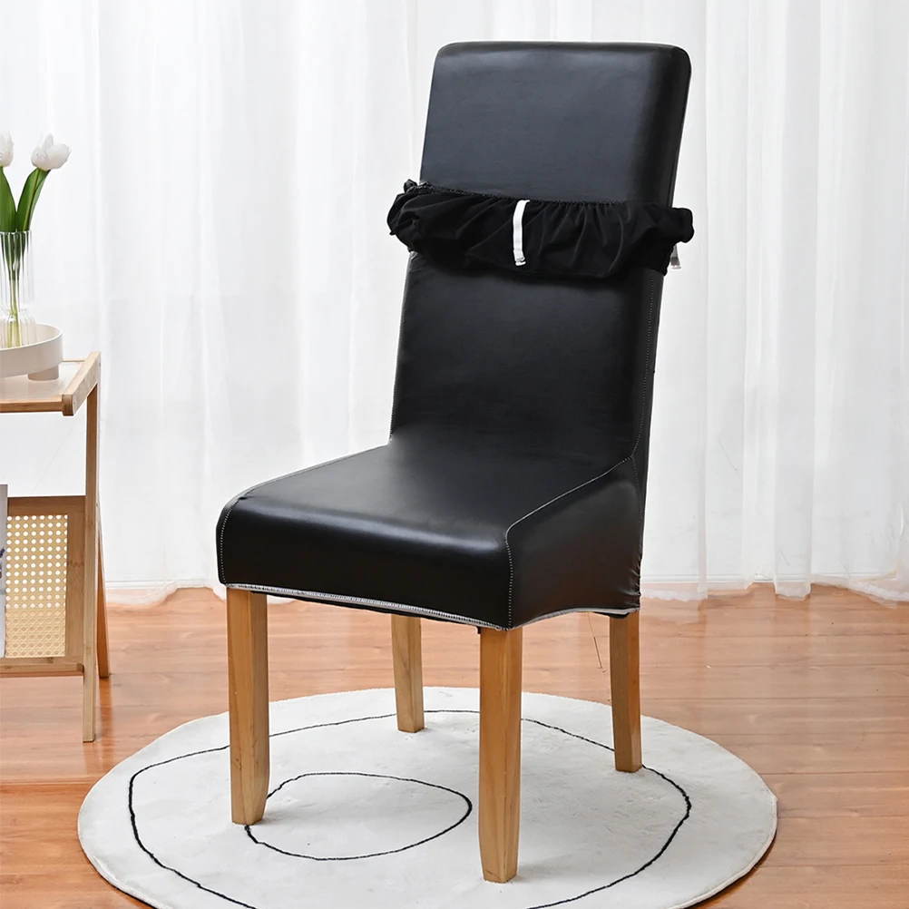 

Elastic PU Chair Covers Waterproof Dining Room Seat Protectors Black XL Size Home Decor Table Chairs Sleeve Protectors