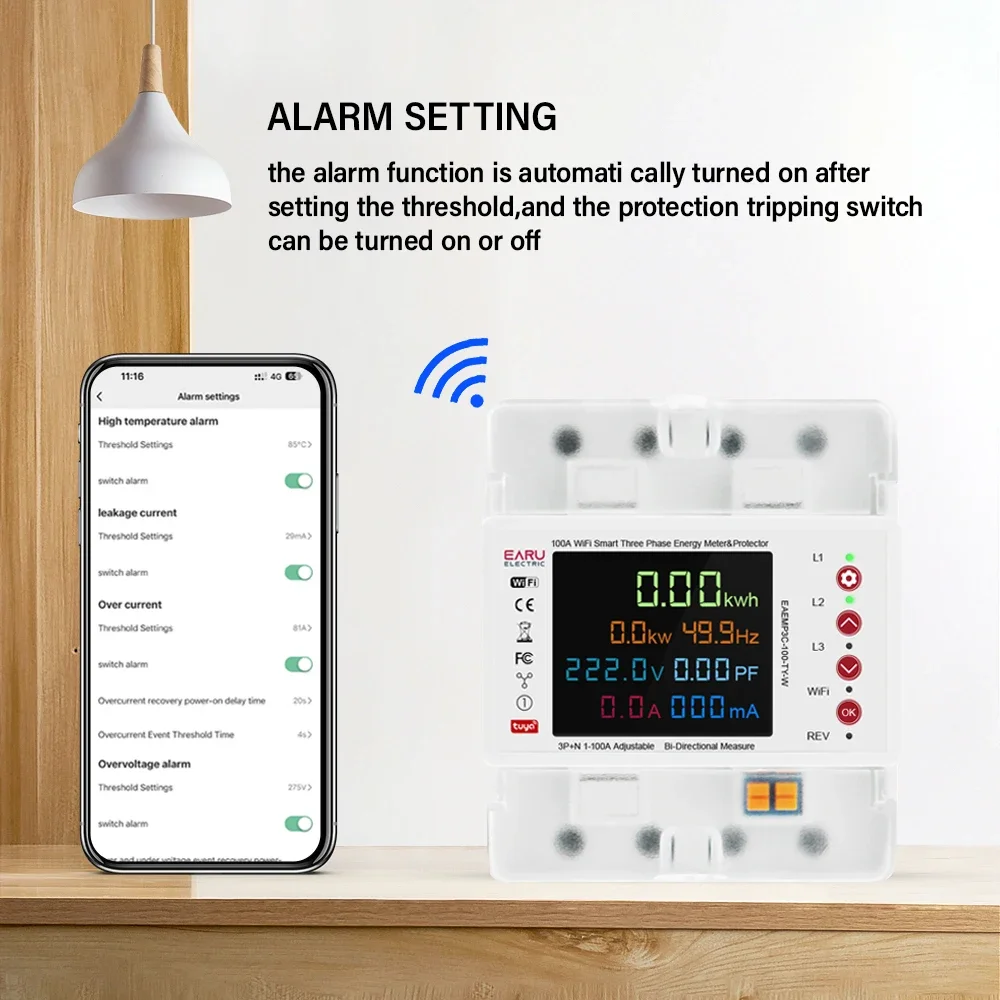 3P 100A Tuya WiFi Smart Bi-Directional Energy Power kWh Meter Leakage Over Under Voltage Protector Relay Switch Current Limit