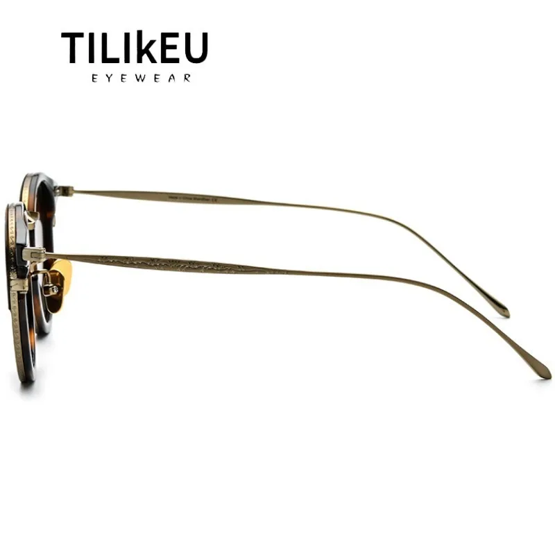 Vintage Leopard Print Acetate Titanium Round Sunglasses Classic Retro Men and Women Outdoor Driving Polarized Sun Glasses UV400