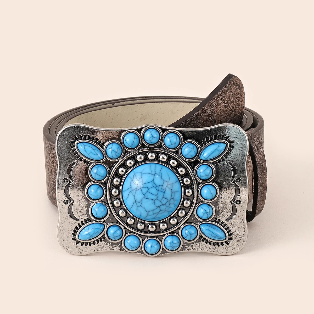 

Fashion Geometric Buckle with Turquoises Belt for Women