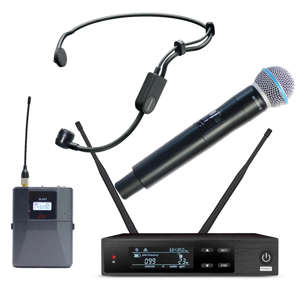 

Professional QLXD24-Beta58 Wireless Microphone System S58 Handheld QLXD14 PGA31 BodyPack Headset Mics QLXD4 Receiver