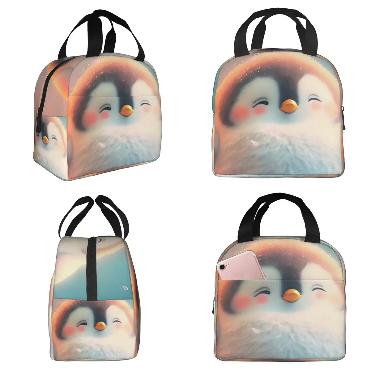 Cute Penguin Baby In The Snow Insulated Lunch Bag for Kids School Cooler Thermal Food Box Tote Leakproof Lunch Boxes Container