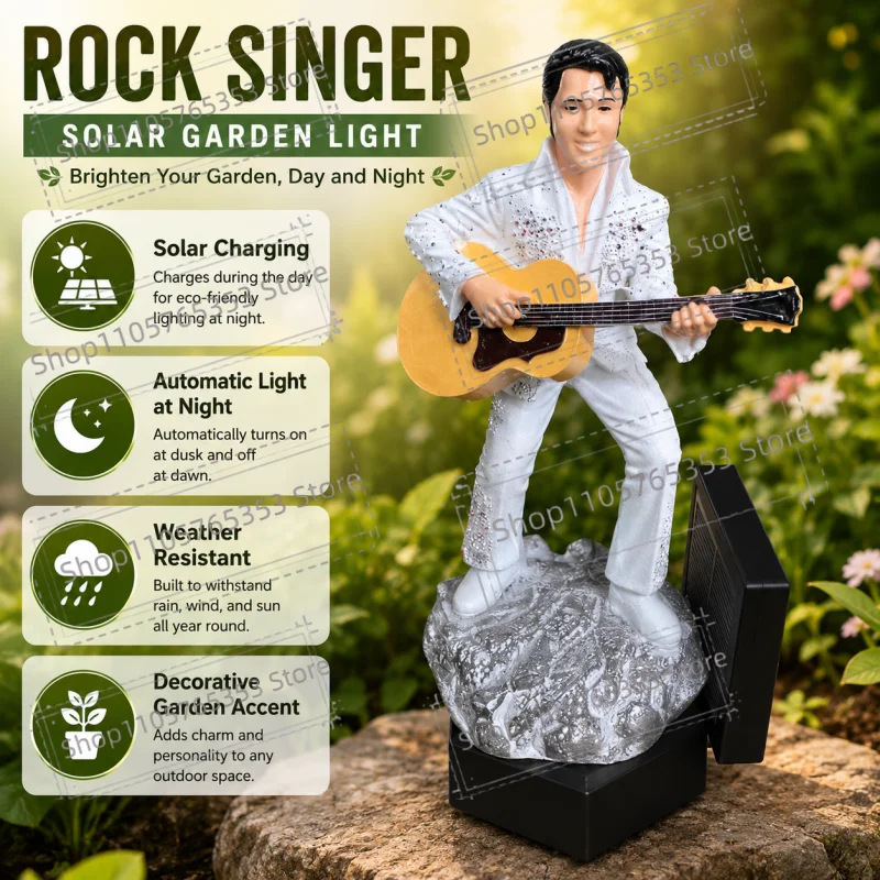 Retro Elvis Solar Stake Light Resin Rock Singer Waterproof Warm LED Solar Outdoor Waterproof Lawn Light Decor Ornament Gift