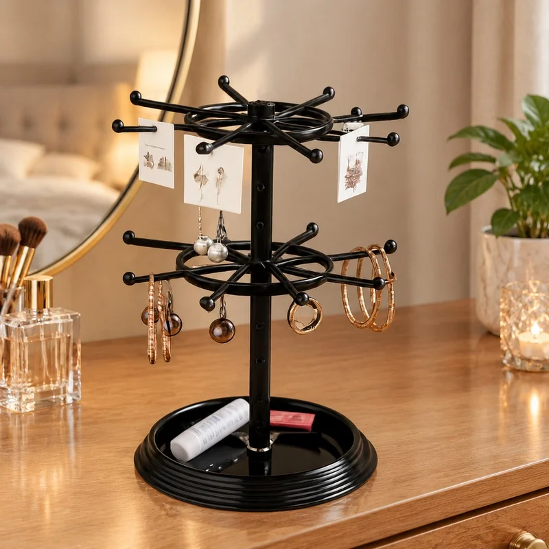 Rotating Multi-Level Jewelry Holder Rack for Necklaces, Bracelets, and Earrings Storage