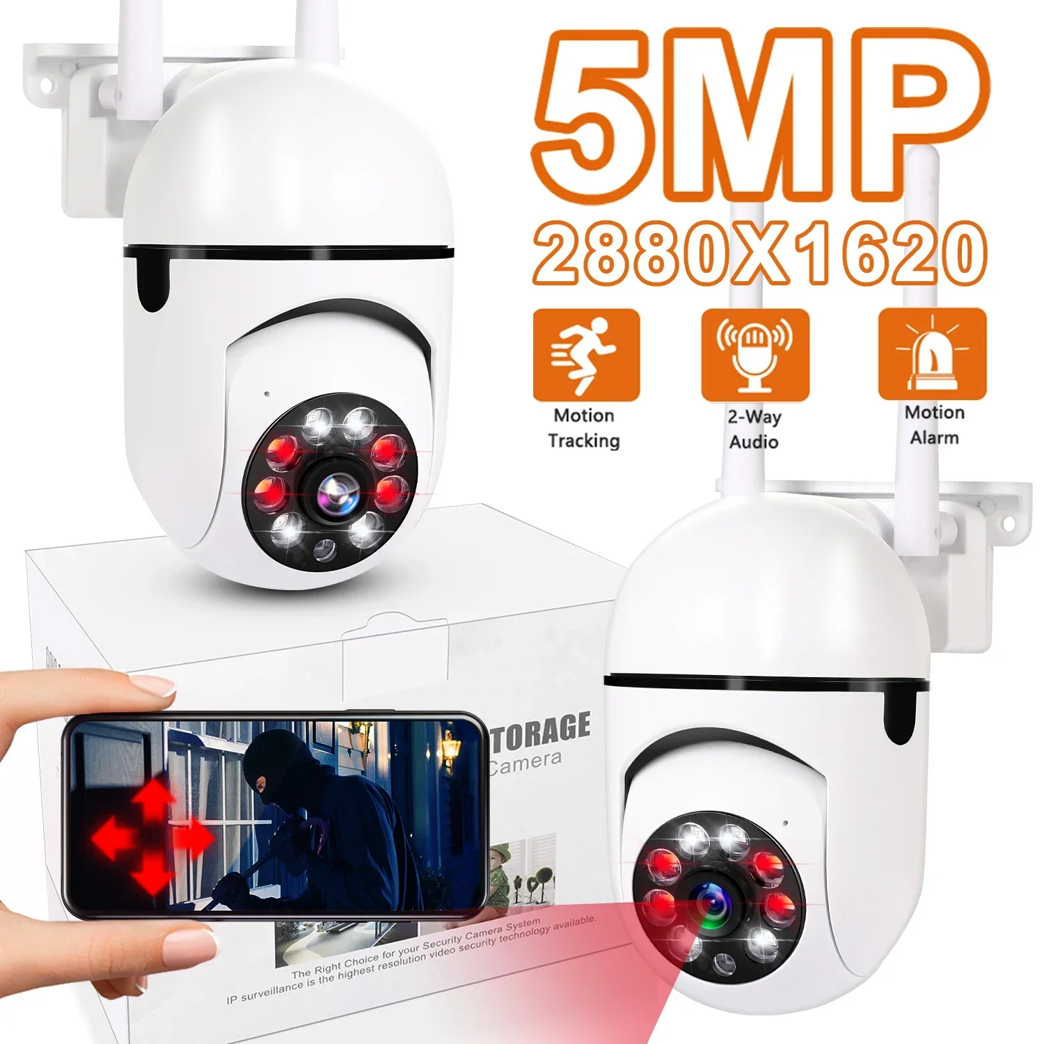 

5MP HD Wifi Surveillance Cameras PTZ CCTV IP Camera Waterproof Home Security Wireless 360° Night Vision Full Color Two Way Audio