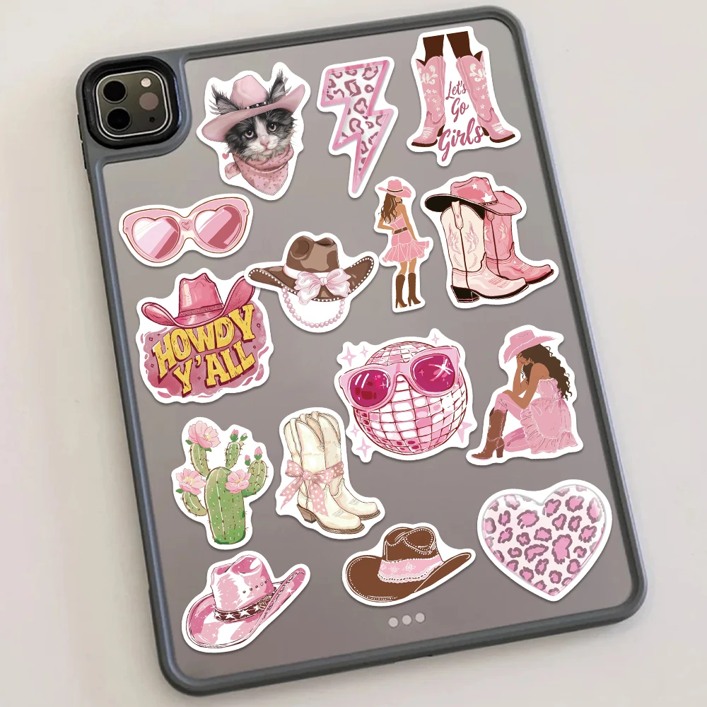 50PCS Pink Cowgirl Stickers Waterproof Vinyl Decals Western Cowboy Horse Cactus Stickers for Phone Laptop Scrapbook DIY Decor - view 5