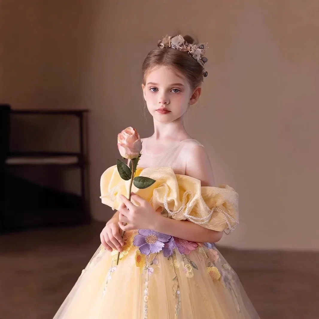 

High-End Kids Dress Girls Princess Gown Evening Party Party Clothes Toddler Dresses Piano Performance Wedding Gown Easter Outfit