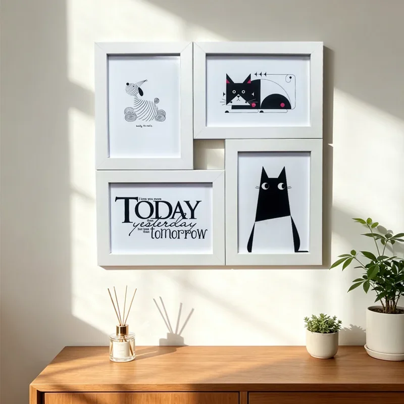 4-Grid Wall-Mounted Photo Frame Set – Versatile Combination Picture Frames for Home Decor and Stylish Wall Displays